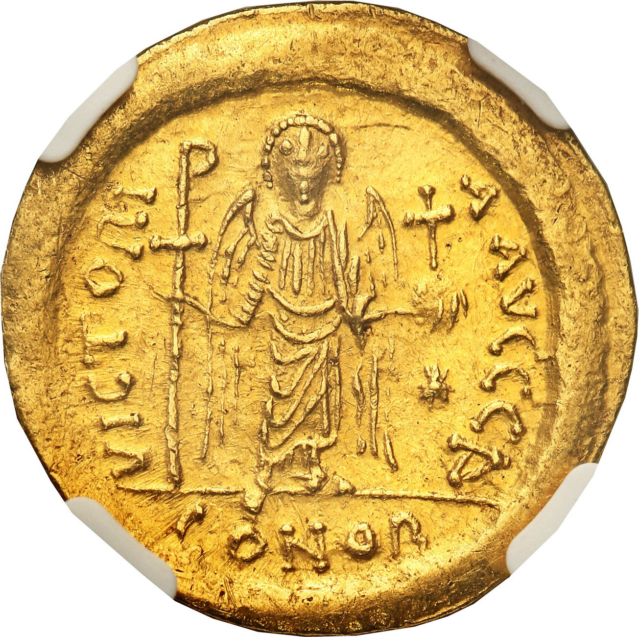 Bizancjum. Justinian I (527-565). Solidus (542-565). Konstantynopol NGC AU 5/5 4/5